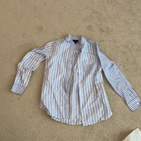 Jcrew Linen Button-down 0 Blue Striped - Picture 1 of 3